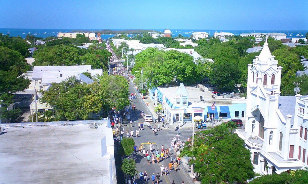 Aerial view of Duval St. with a view toward the Gulf of Mexico